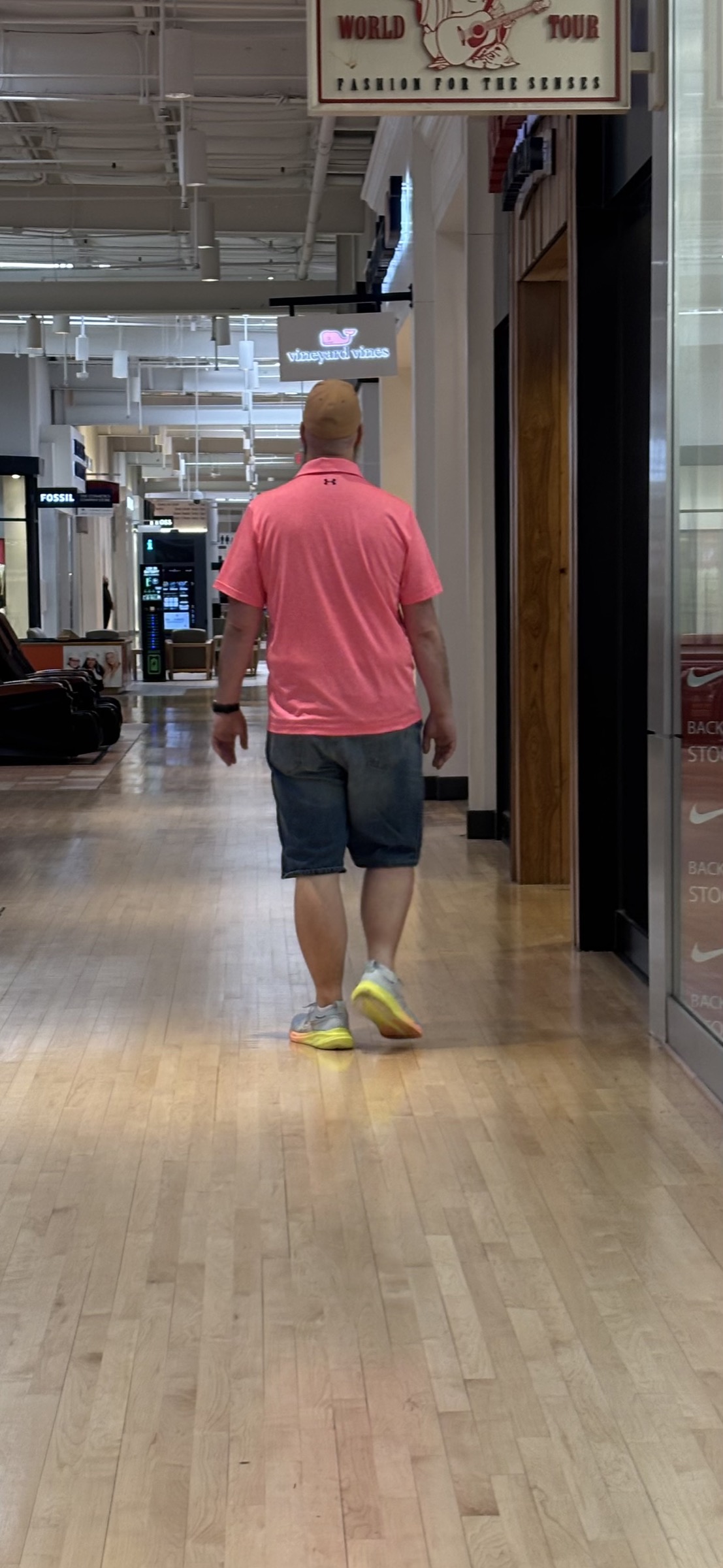 Mike walking inside Potomac Mills Mall during early endurance training